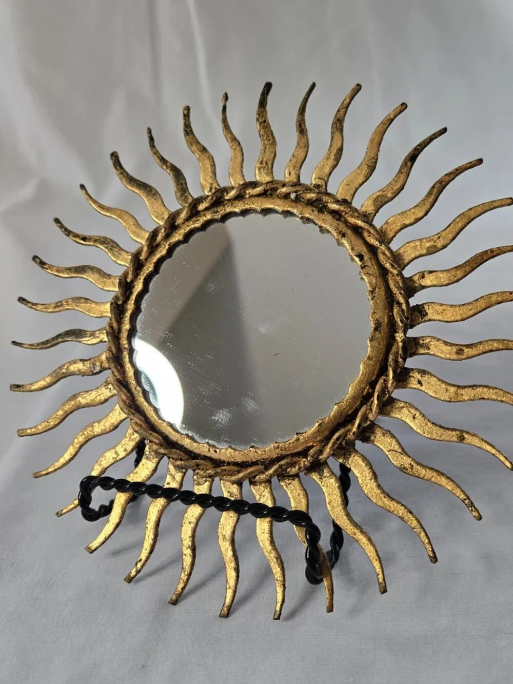 Sun Mirror in Metal Rustic Gold Aged Paint Vintage Made in Spain
